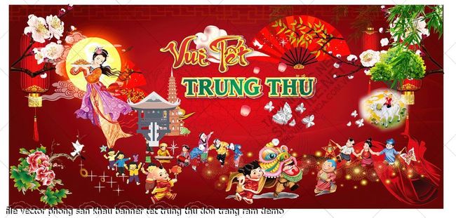 file vector phong san khau banner tet trung thu don trang ram